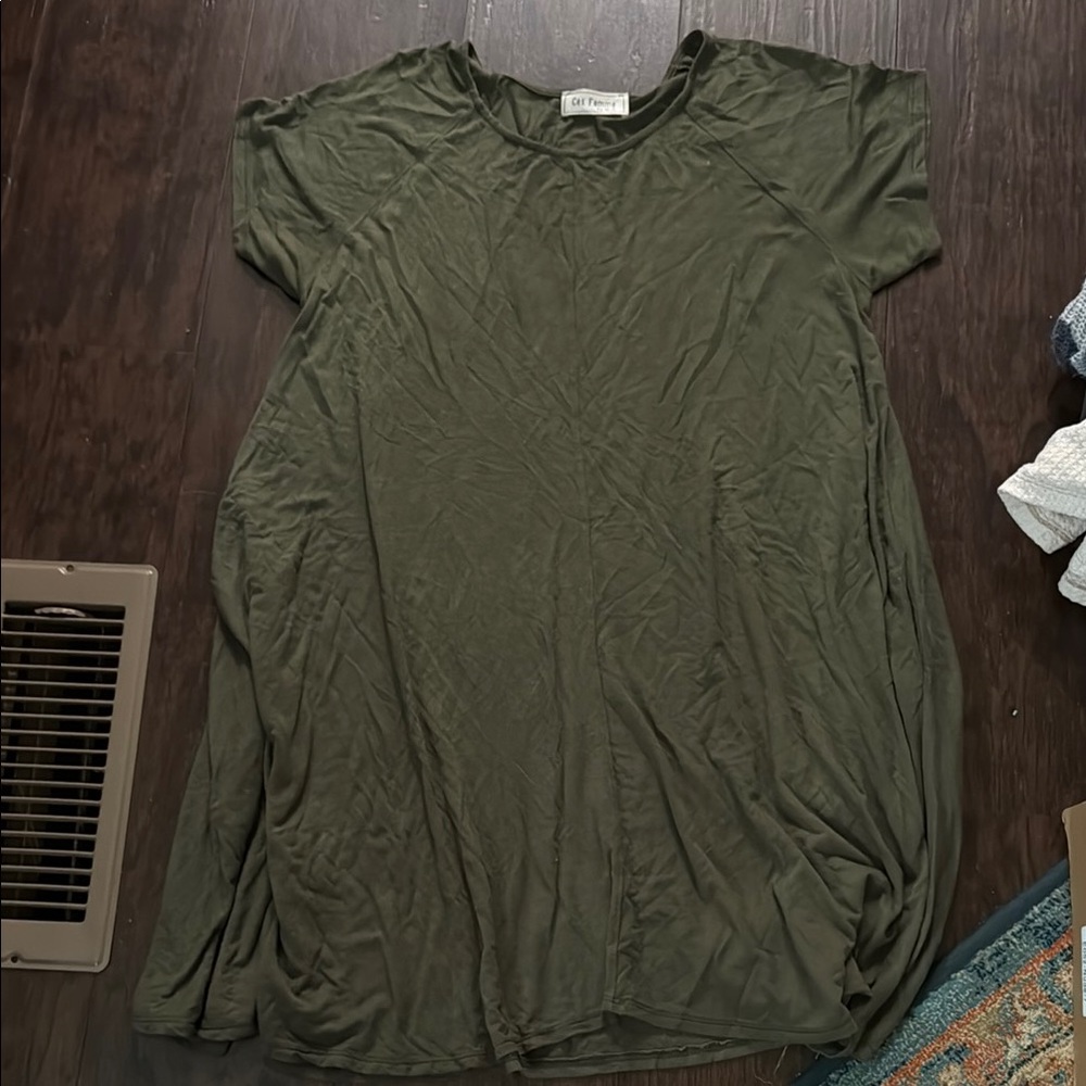 Ces Femme Green Cap Sleeve Relaxed Dress